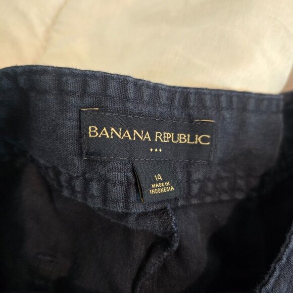 Banana Republic Women Size 14 Sailor Pants Blue Linen Wide Leg Nautical Trouser - Picture 8 of 10